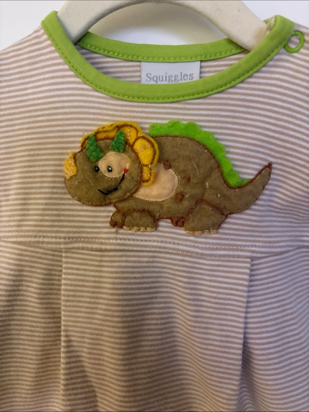 Squiggles by Charlie Striped Baby Romper with Dinosaur Applique 0-3 Months